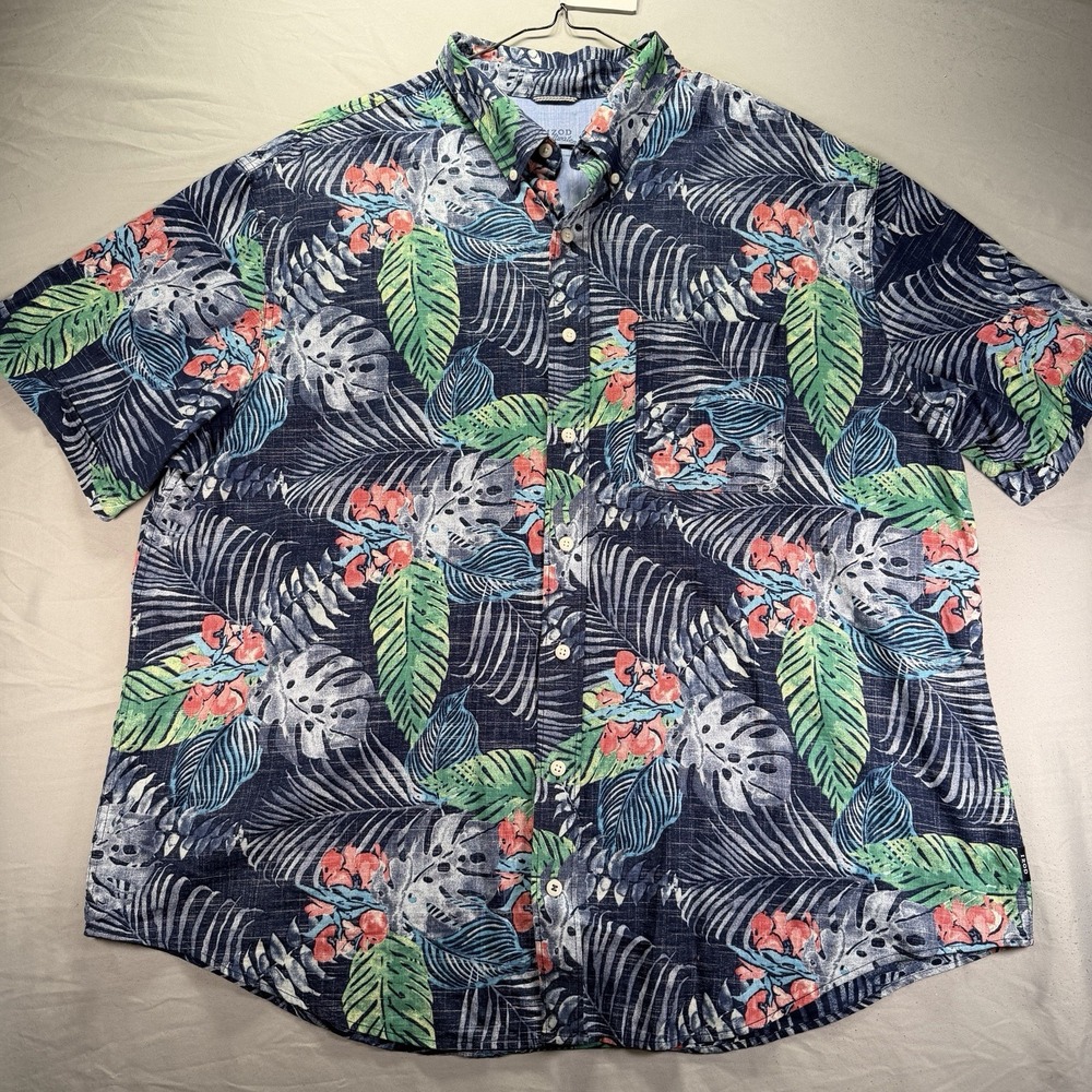 Izod Saltwater Collection Shirt Men 2XL Button Down Floral Short Sleeve Hawaiian